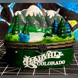 RARE Vintage Mountainside Stream Scene Limoges Style Hinged Trinket Box